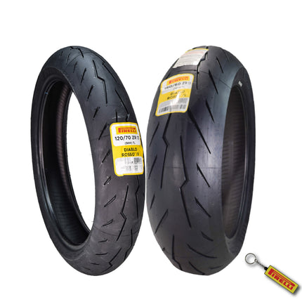 Pirelli Diablo Rosso IV 120/70 ZR 17 M/C Front & 180/60 ZR 17 M/C TL Rear Motorcycle Tire Set - High Performance, Durable for Super Sport Bikes with Keychain