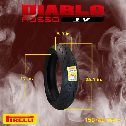 Pirelli Diablo Rosso IV 150/60-17 55W Rear Motorcycle Tire - High Performance, Durable, & Reliable Tire for Super Sport Bikes w/ Keychain