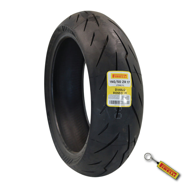 Pirelli Diablo Rosso IV 190/50ZR17 Rear Motorcycle Tire - High Performance, Durable, & Reliable Tire for Super Sport Bikes w/ Keychain