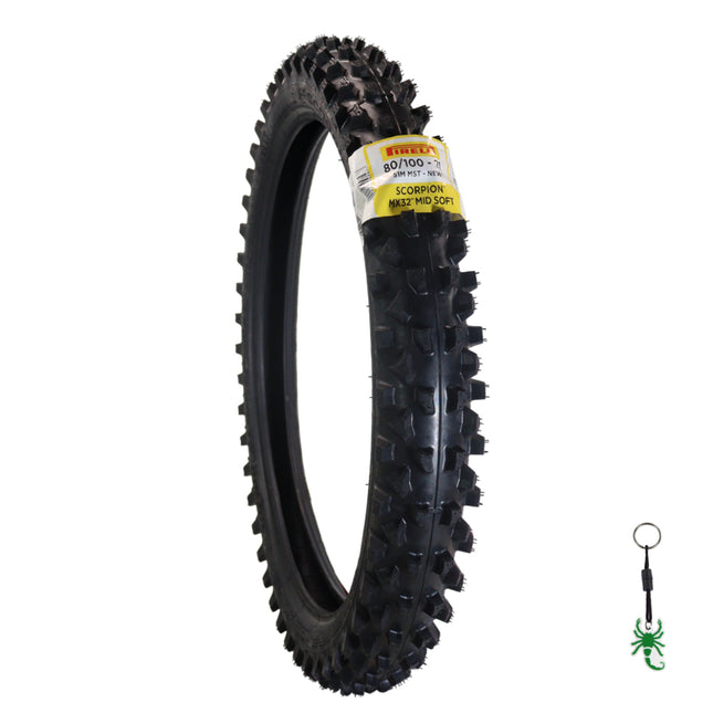 Pirelli Scorpion MX32 Mid Soft 80/100-21 51M Motocross Front Tire -  Bias Tube Type Blackwall - Off-Road Motorcycle Tire for Medium-Soft Terrain with Pirelli Keychain (80-100-21)