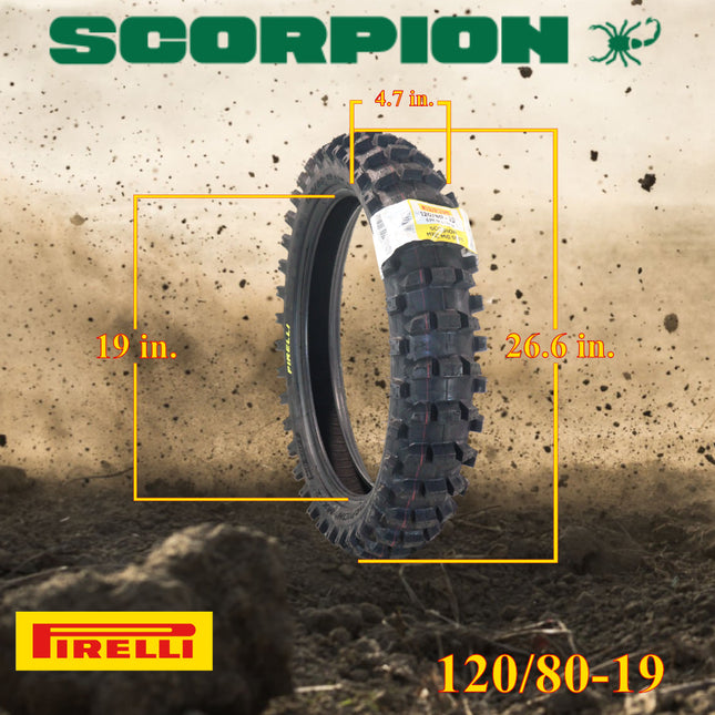 Pirelli Scorpion MX32 Mid Soft 120/80-19 63M Motocross Rear Tire  - Bias Tube Type Blackwall - Off-Road Motorcycle Tire for Medium-Soft Terrain with Pirelli Keychain (120-80-19)