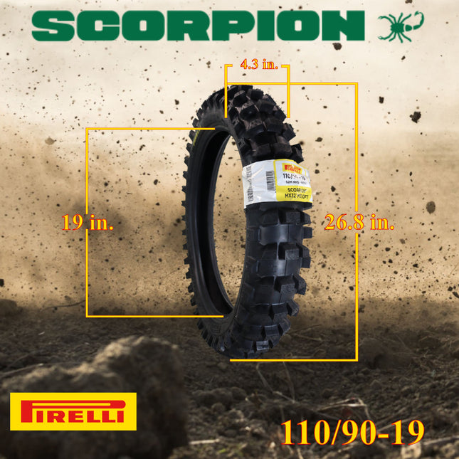 Pirelli Scorpion MX32 Mid Soft 110/90-19 62M Motocross Rear Tire  -Bias Tube Type Blackwall - Off-Road Motorcycle Tire for Medium-Soft Terrain with Pirelli Keychain (110-90-19)