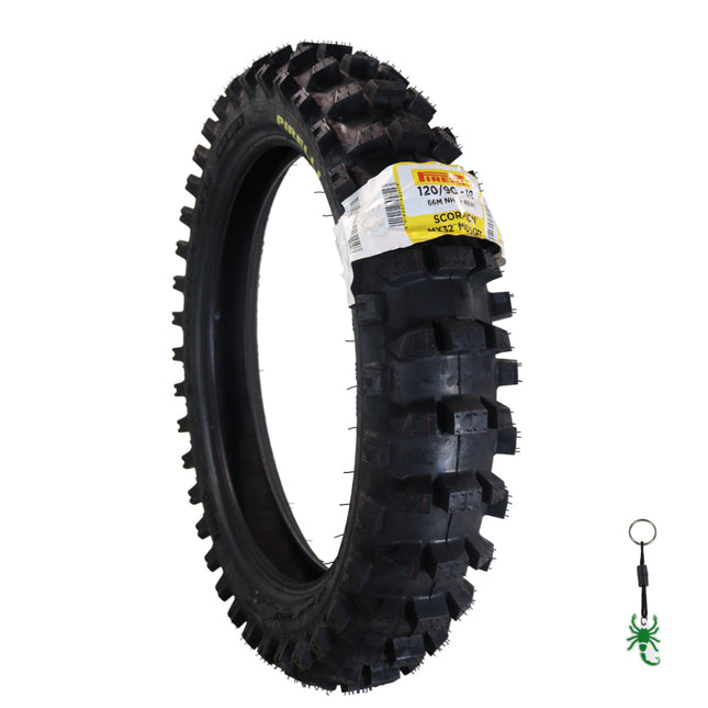 Pirelli Scorpion MX32 Mid Soft 120/90-19 66M Motocross Rear Tire - Bias Tube Type Blackwall - Off-Road Motorcycle Tire for Medium-Soft Terrain with Pirelli Keychain (120-90-19)