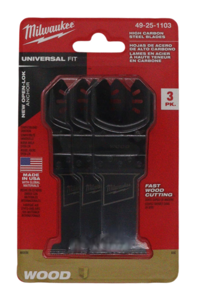 Milwaukee OPEN-LOK™ Universal Fit 1-3/8" High Carbon Steel Wood Oscillating Multi-Tool Blades (3-Pack) with Black Oxide Coating, Fast Plunge Cuts for Wood, PVC & Drywall