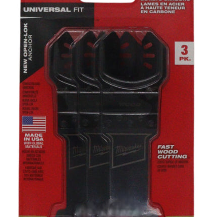 Milwaukee OPEN-LOK™ Universal Fit 1-3/8" High Carbon Steel Wood Oscillating Multi-Tool Blades (3-Pack) with Black Oxide Coating, Fast Plunge Cuts for Wood, PVC & Drywall