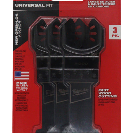 Milwaukee OPEN-LOK™ Universal Fit 1-3/8" High Carbon Steel Wood Oscillating Multi-Tool Blades (3-Pack) with Black Oxide Coating, Fast Plunge Cuts for Wood, PVC & Drywall