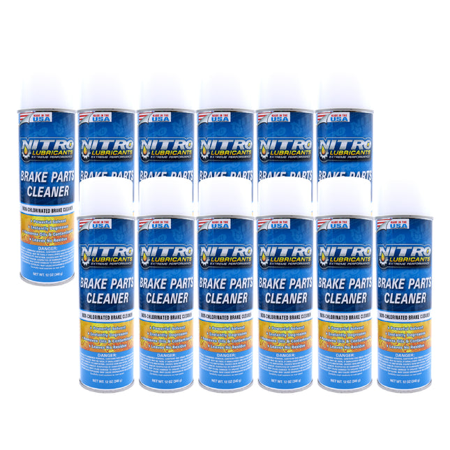 Nitro Lubricants Brake Cleaner – Fast-Drying, Non-Chlorinated Formula Removes Grease, Oil, Tar, and Brake Fluid – Residue-Free Performance – 12oz – Made in USA (12-Pack)