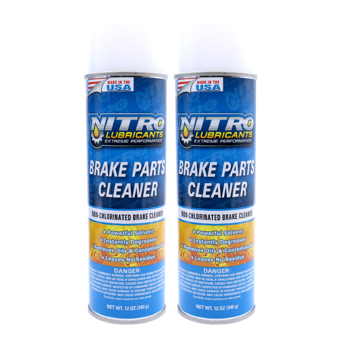 Nitro Lubricants Brake Cleaner – Fast-Drying, Non-Chlorinated Formula Removes Grease, Oil, Tar, and Brake Fluid – Residue-Free Performance – 12oz – Made in USA (2-Pack)
