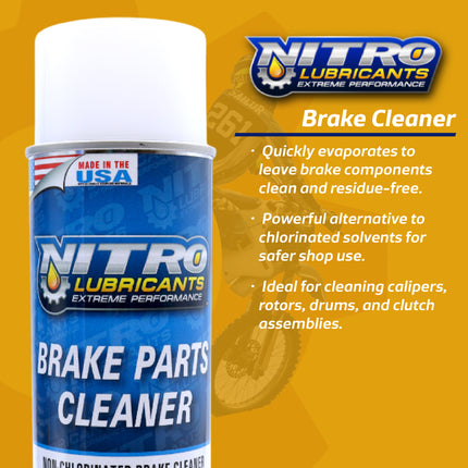 Nitro Lubricants Brake Cleaner – Fast-Drying, Non-Chlorinated Formula Removes Grease, Oil, Tar, and Brake Fluid – Residue-Free Performance – 12oz – Made in USA (2-Pack)
