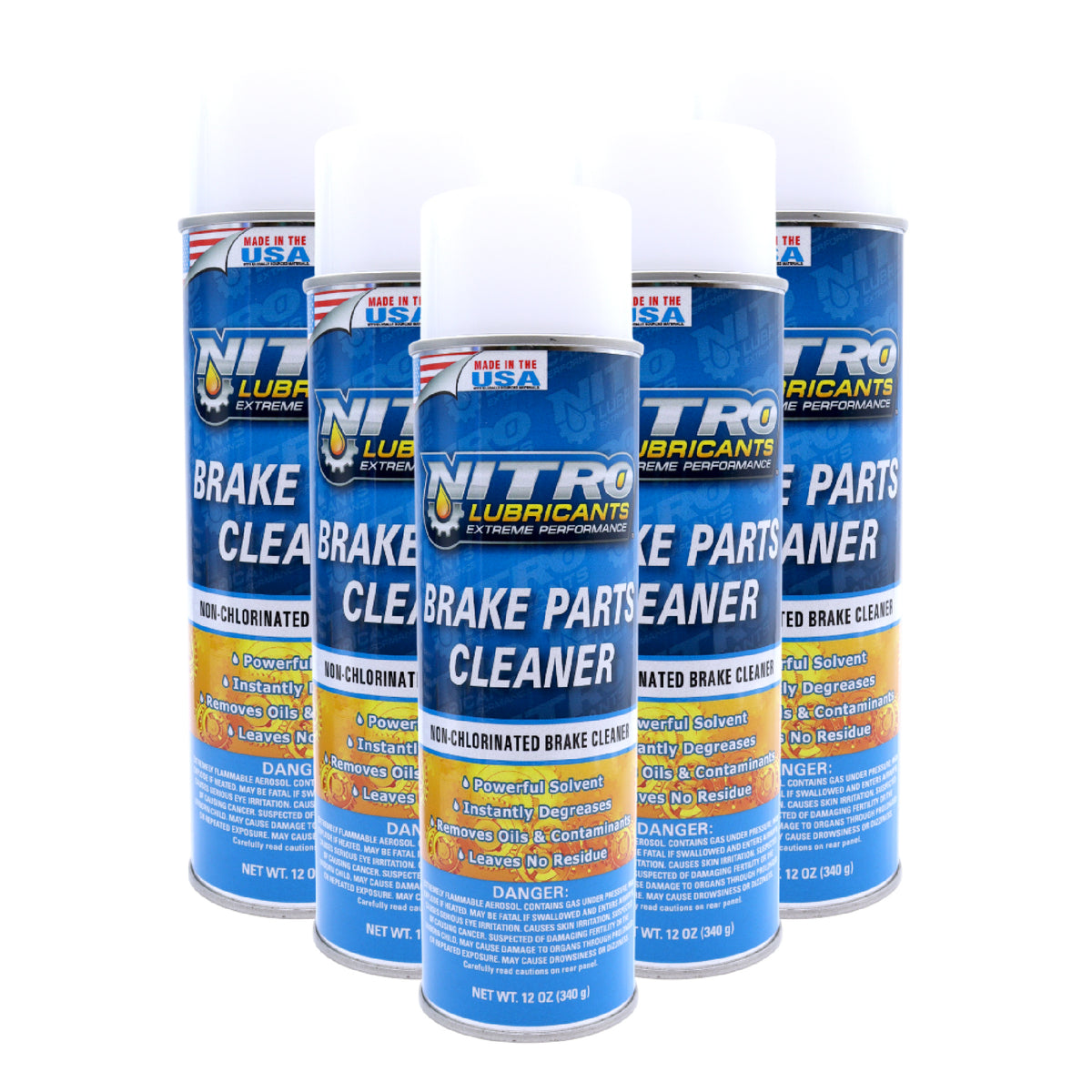 Nitro Lubricants Brake Cleaner – Fast-Drying, Non-Chlorinated Formula Removes Grease, Oil, Tar, and Brake Fluid – Residue-Free Performance – 12oz – Made in USA (5-Pack)