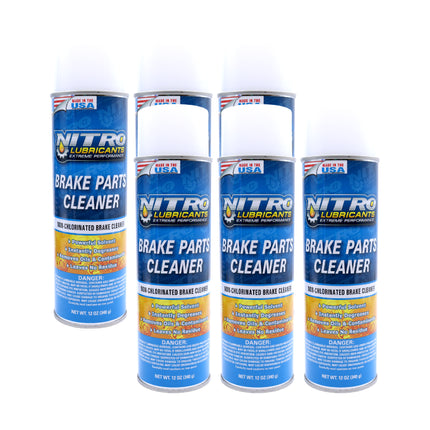 Nitro Lubricants Brake Cleaner – Fast-Drying, Non-Chlorinated Formula Removes Grease, Oil, Tar, and Brake Fluid – Residue-Free Performance – 12oz – Made in USA (6-Pack)