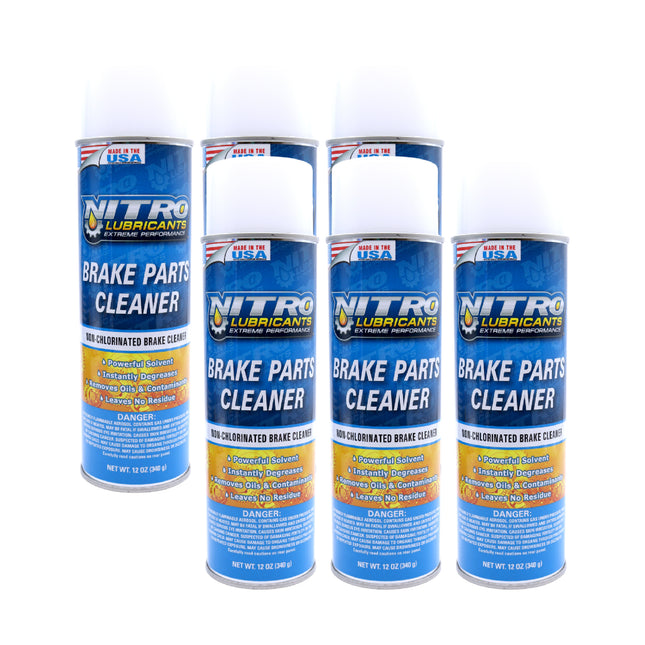 Nitro Lubricants Brake Cleaner – Fast-Drying, Non-Chlorinated Formula Removes Grease, Oil, Tar, and Brake Fluid – Residue-Free Performance – 12oz – Made in USA (6-Pack)