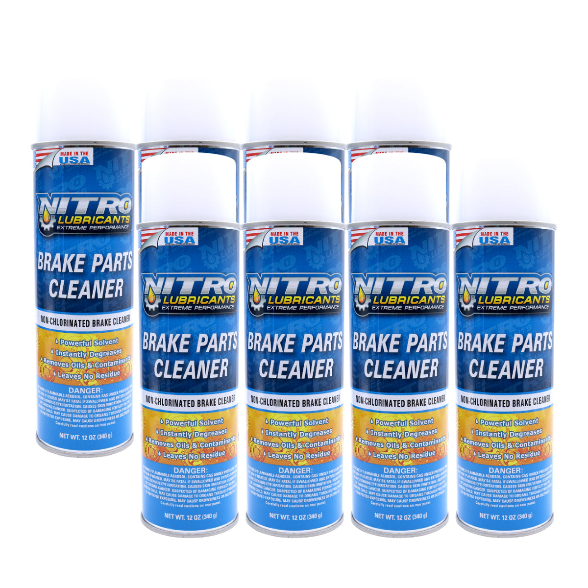 Nitro Lubricants Brake Cleaner – Fast-Drying, Non-Chlorinated Formula Removes Grease, Oil, Tar, and Brake Fluid – Residue-Free Performance – 12oz – Made in USA (8-Pack)