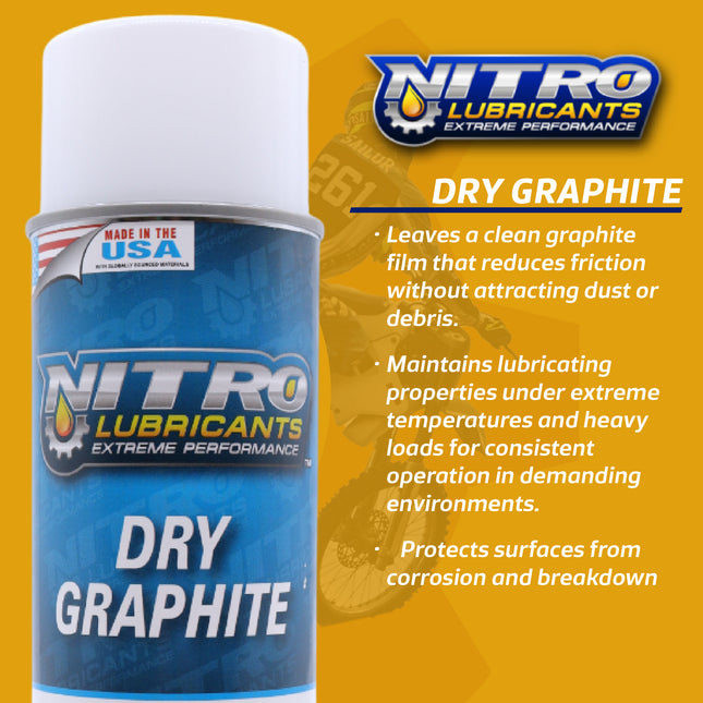 Nitro Lubricants Dry Graphite Spray – 12.75oz Fast-Drying Lubricant for Metal & Plastic; Resists Water, Oil, and Chemicals; Performs Under Heat & Pressure in Dry Lube Applications - Made in USA