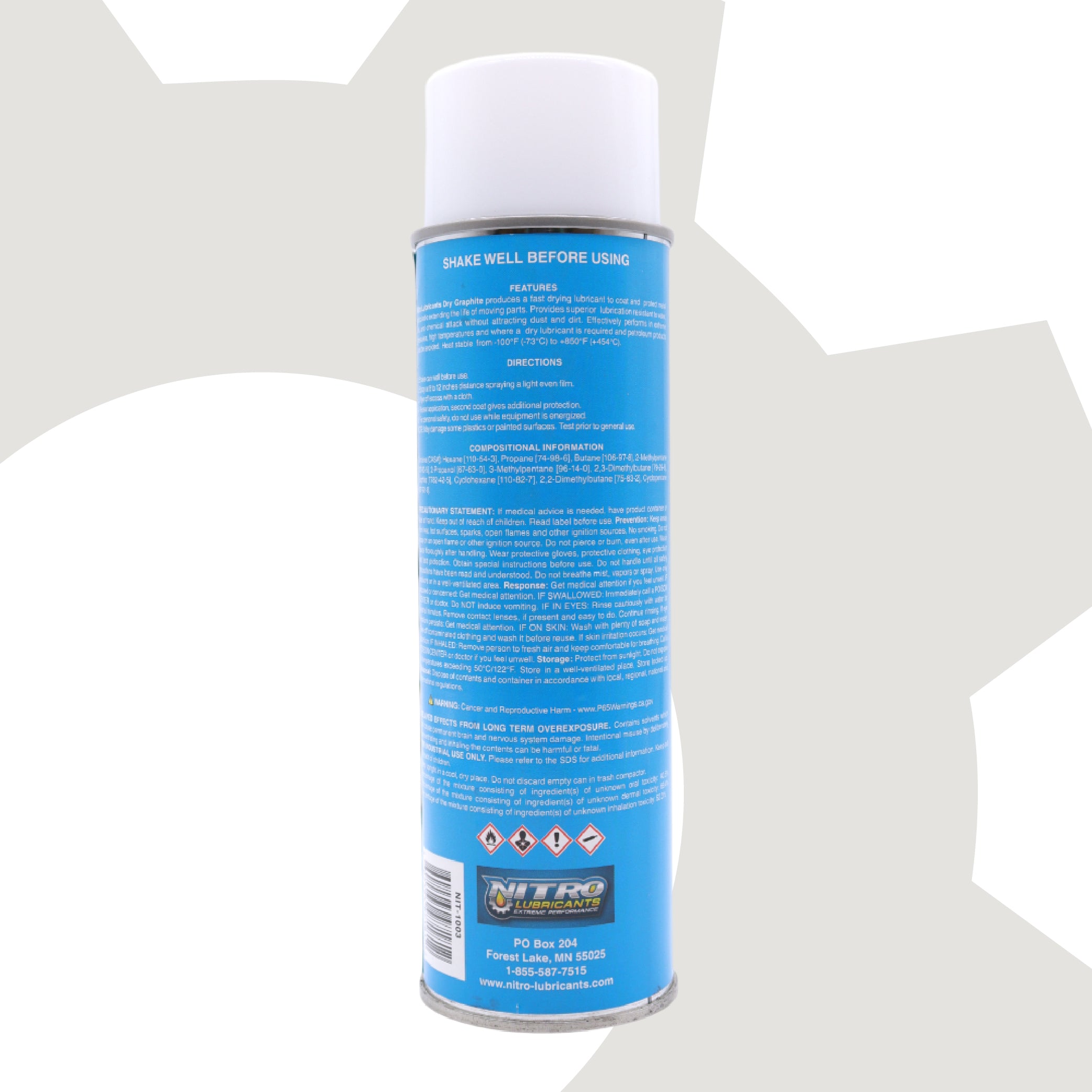 Nitro Lubricants Dry Graphite Spray – 12.75oz Fast-Drying Lubricant for Metal & Plastic; Resists Water, Oil, and Chemicals; Performs Under Heat & Pressure in Dry Lube Applications - Made in USA