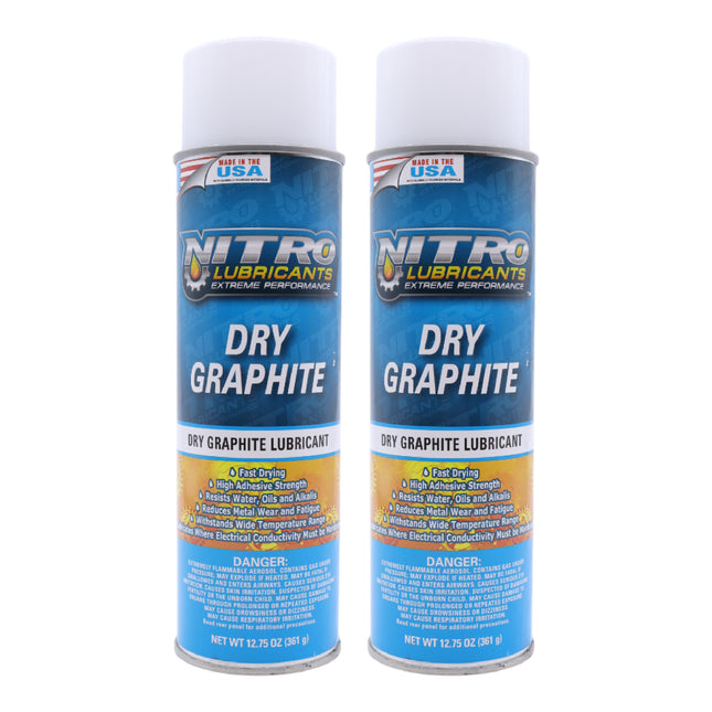 Nitro Lubricants Dry Graphite Spray – 12.75oz Fast-Drying Lubricant for Metal & Plastic; Resists Water, Oil, and Chemicals; Performs Under Heat & Pressure in Dry Applications- Made in USA (2-Pack)