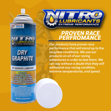 Nitro Lubricants Dry Graphite Spray – 12.75oz Fast-Drying Lubricant for Metal & Plastic; Resists Water, Oil, and Chemicals; Performs Under Heat & Pressure in Dry Applications- Made in USA (4-Pack)