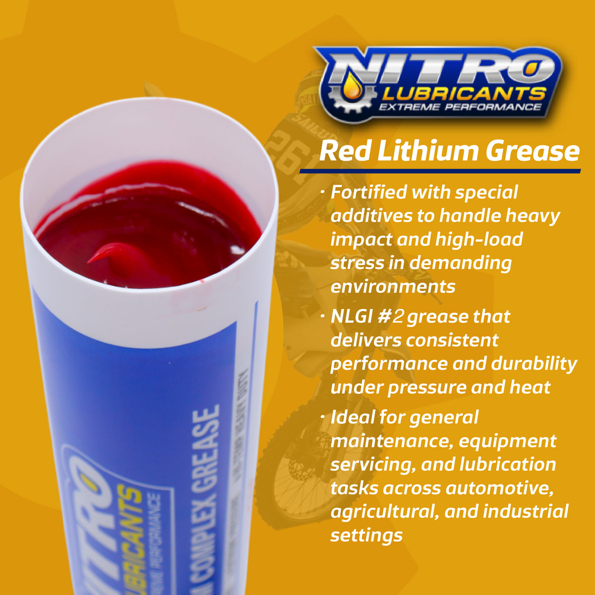 Nitro Lubricants Red Lithium Complex Grease – 14oz Tube for Automotive, Racing, Marine & Off-Road Use – Heavy-Duty, Extreme-Pressure, Multi-Purpose Grease, NLGI #2 (10-Pack)