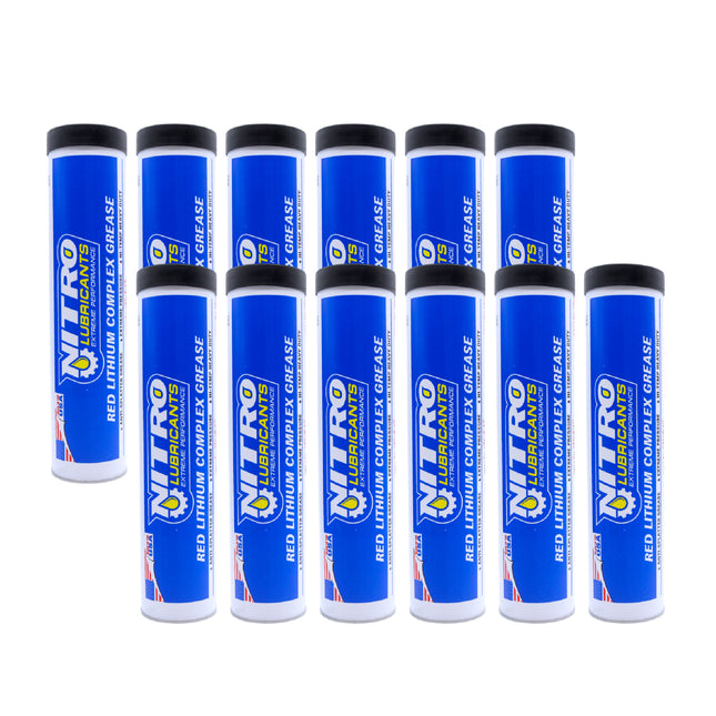 Nitro Lubricants Red Lithium Complex Grease – 14oz Tube for Automotive, Racing, Marine & Off-Road Use – Heavy-Duty, Extreme-Pressure, Multi-Purpose Grease, NLGI #2 (12-Pack)