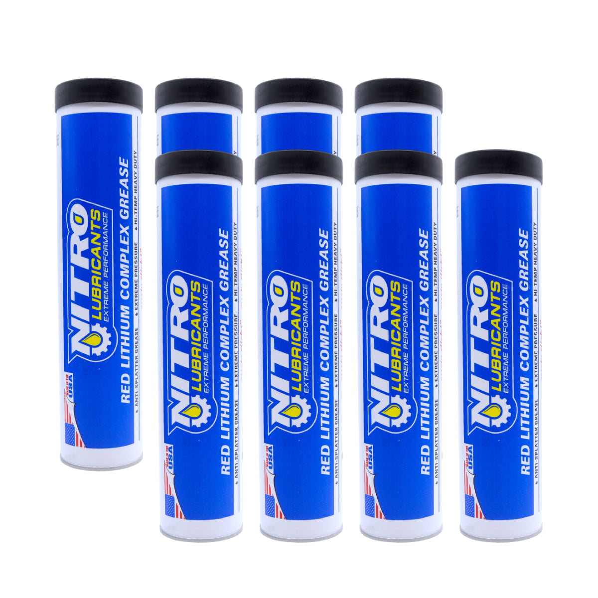 Nitro Lubricants Red Lithium Complex Grease – 14oz Tube for Automotive, Racing, Marine & Off-Road Use – Heavy-Duty, Extreme-Pressure, Multi-Purpose Grease, NLGI #2 (8-Pack)