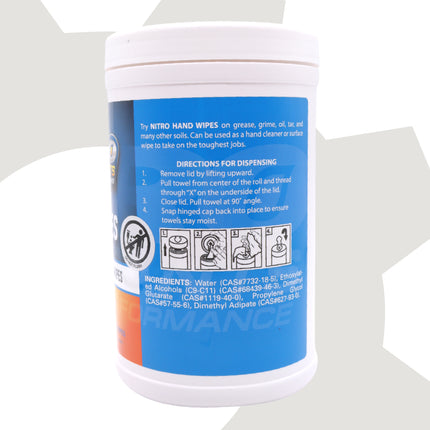 Nitro Lubricants Hand & Surface Cleaning Wipes – Heavy Duty, Two-Sided, Waterless Towels Remove Grease, Oil, Tar, Brake Dust, Inks, Grime from Hands & Nonporous Surfaces – 70 Count – Made in USA