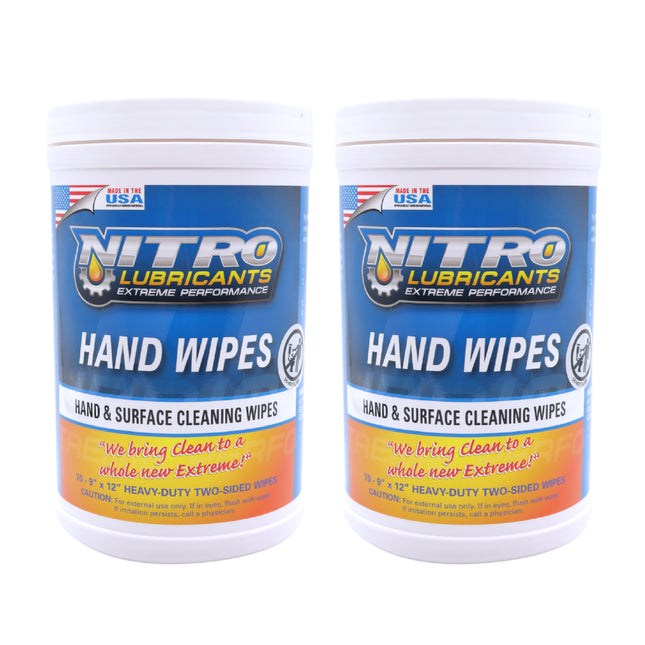 Nitro Lubricants Hand & Surface Cleaning Wipes – Heavy Duty, Two-Sided, Waterless Towels Remove Grease, Oil, Tar, Brake Dust, Inks, Grime & Nonporous Surfaces – 70 Count – Made in USA (2-Pack)