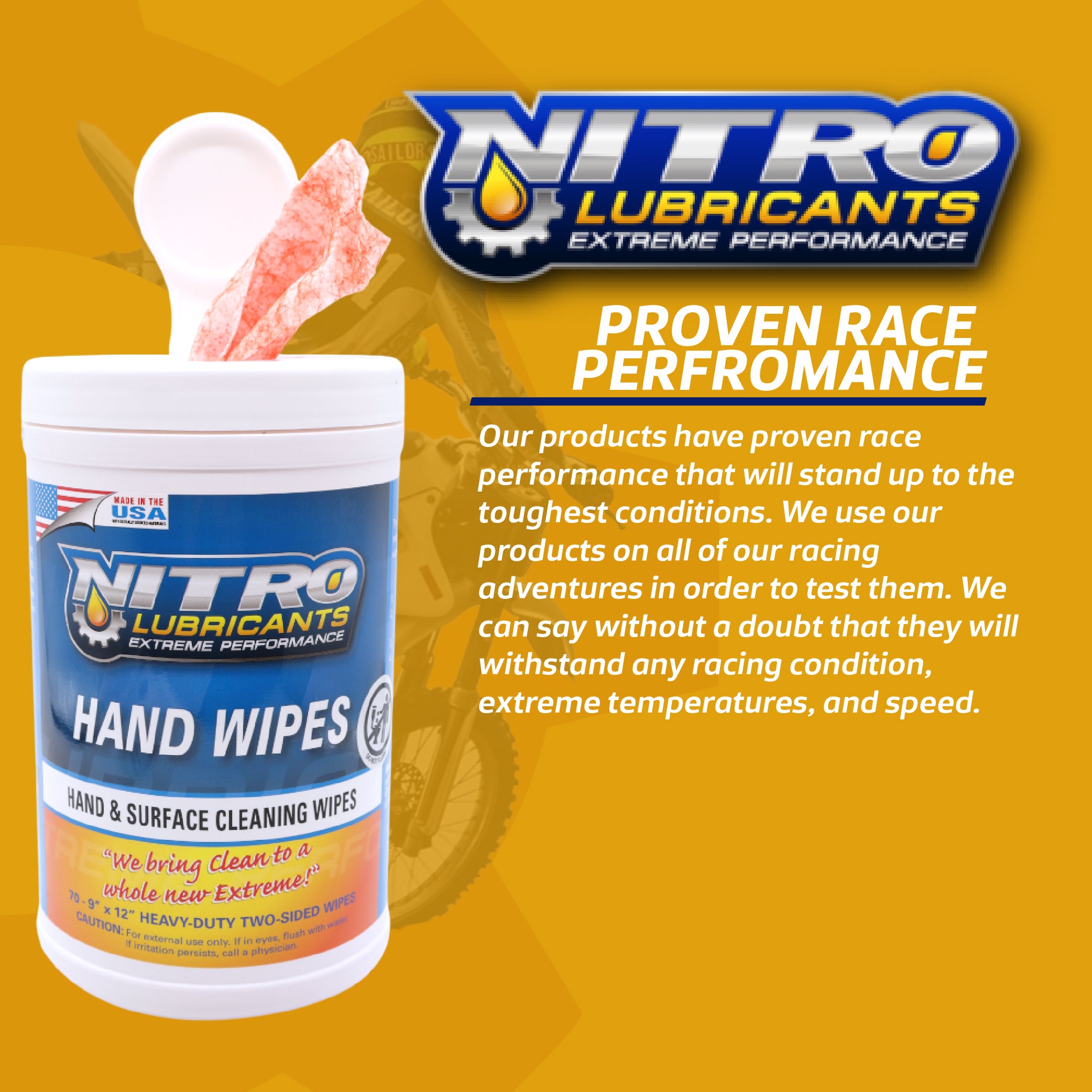 Nitro Lubricants Hand & Surface Cleaning Wipes – Heavy Duty, Two-Sided, Waterless Towels Remove Grease, Oil, Tar, Brake Dust, Inks, Grime & Nonporous Surfaces – 70 Count – Made in USA (2-Pack)
