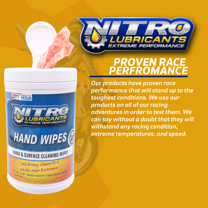 Nitro Lubricants Hand & Surface Cleaning Wipes – Heavy Duty, Two-Sided, Waterless Towels Remove Grease, Oil, Tar, Brake Dust, Inks, Grime & Nonporous Surfaces – 70 Count – Made in USA (2-Pack)