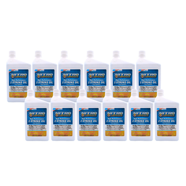 Nitro Lubricants 2 Stroke Engine Oil – Semi-Synthetic, High Performance Formula for Motorcycles and ATVs – Racing and Off-Road Use – Advanced Additive Technology – 1 Quart – Made in USA (12-Pack)