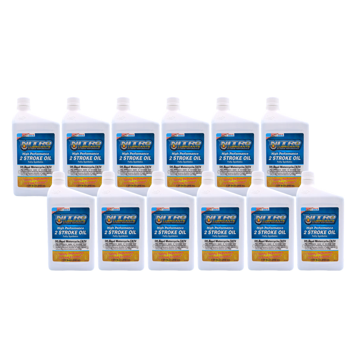 Nitro Lubricants 2 Stroke Engine Oil – Semi-Synthetic, High Performance Formula for Motorcycles and ATVs – Racing and Off-Road Use – Advanced Additive Technology – 1 Quart – Made in USA (12-Pack)