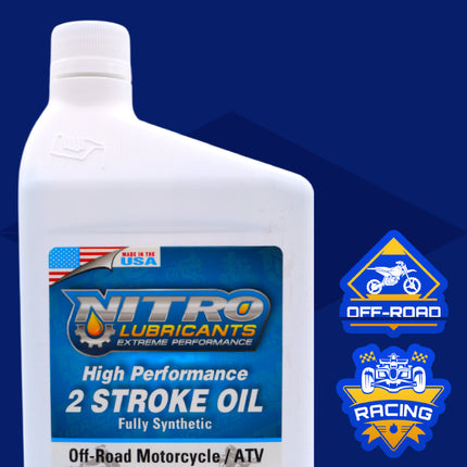 Nitro Lubricants 2 Stroke Engine Oil – Semi-Synthetic, High Performance Formula for Motorcycles and ATVs – Racing and Off-Road Use – Advanced Additive Technology – 1 Quart – Made in USA (2-Pack)