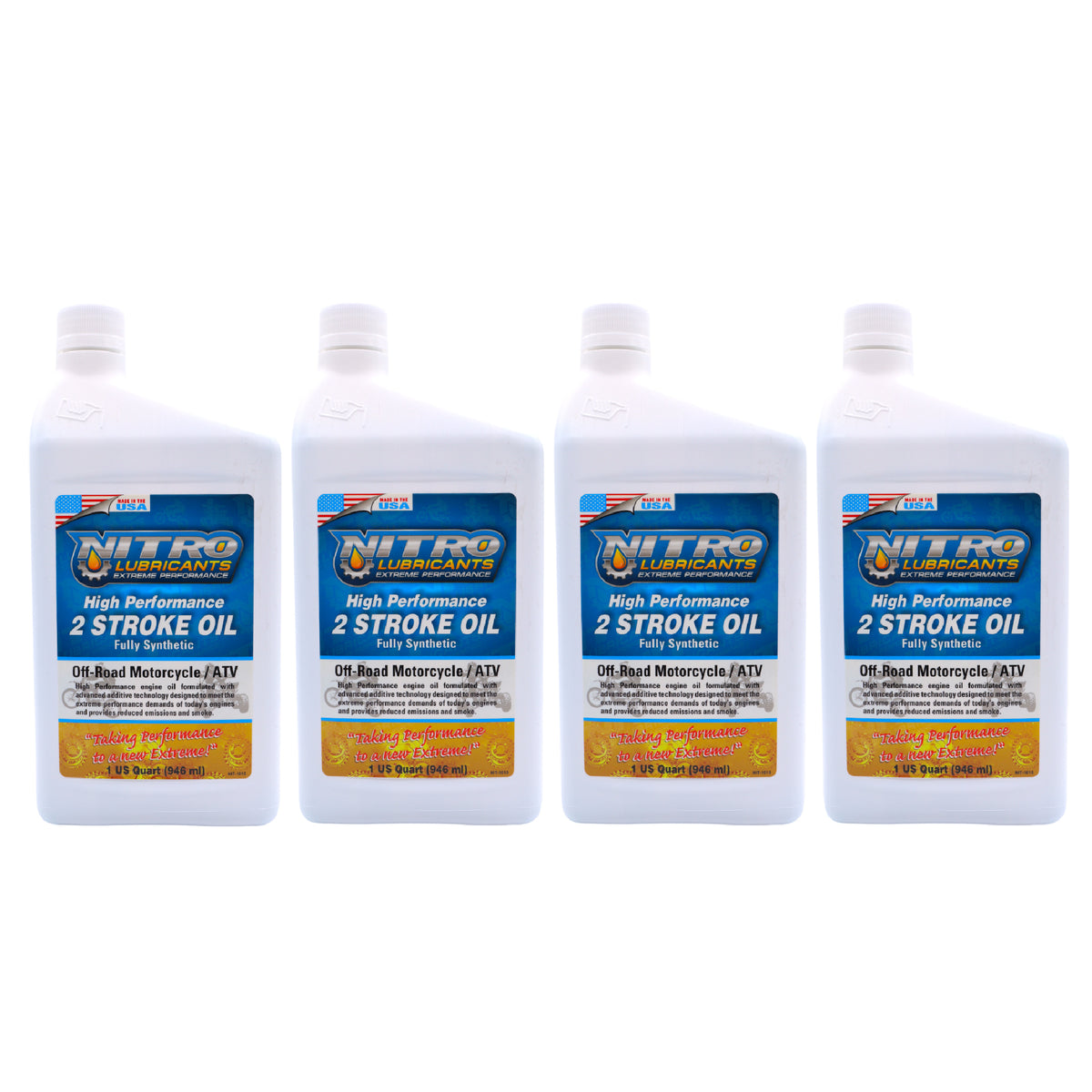 Nitro Lubricants 2 Stroke Engine Oil – Semi-Synthetic, High Performance Formula for Motorcycles and ATVs – Racing and Off-Road Use – Advanced Additive Technology – 1 Quart – Made in USA (4-Pack)