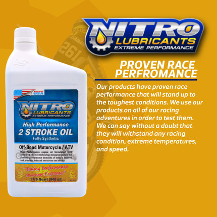 Nitro Lubricants 2 Stroke Engine Oil – Semi-Synthetic, High Performance Formula for Motorcycles and ATVs – Racing and Off-Road Use – Advanced Additive Technology – 1 Quart – Made in USA (4-Pack)