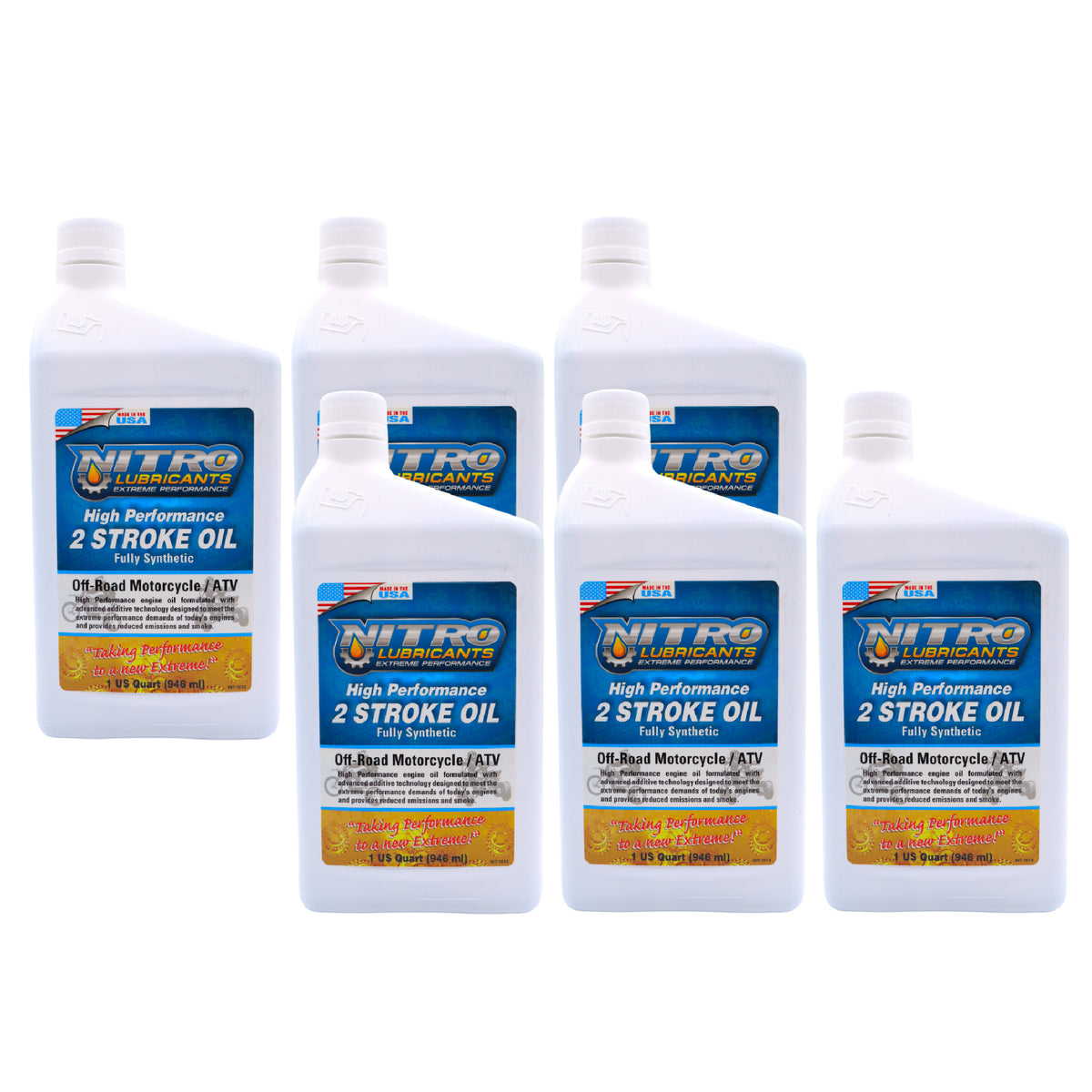 Nitro Lubricants 2 Stroke Engine Oil – Semi-Synthetic, High Performance Formula for Motorcycles and ATVs – Racing and Off-Road Use – Advanced Additive Technology – 1 Quart – Made in USA (6-Pack)