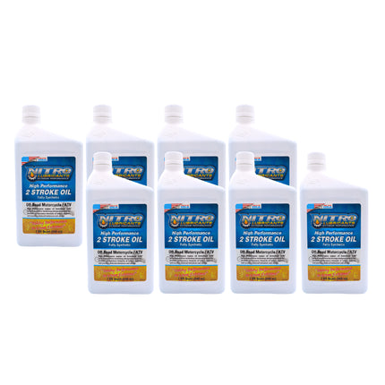 Nitro Lubricants 2 Stroke Engine Oil – Semi-Synthetic, High Performance Formula for Motorcycles and ATVs – Racing and Off-Road Use – Advanced Additive Technology – 1 Quart – Made in USA (8-Pack)