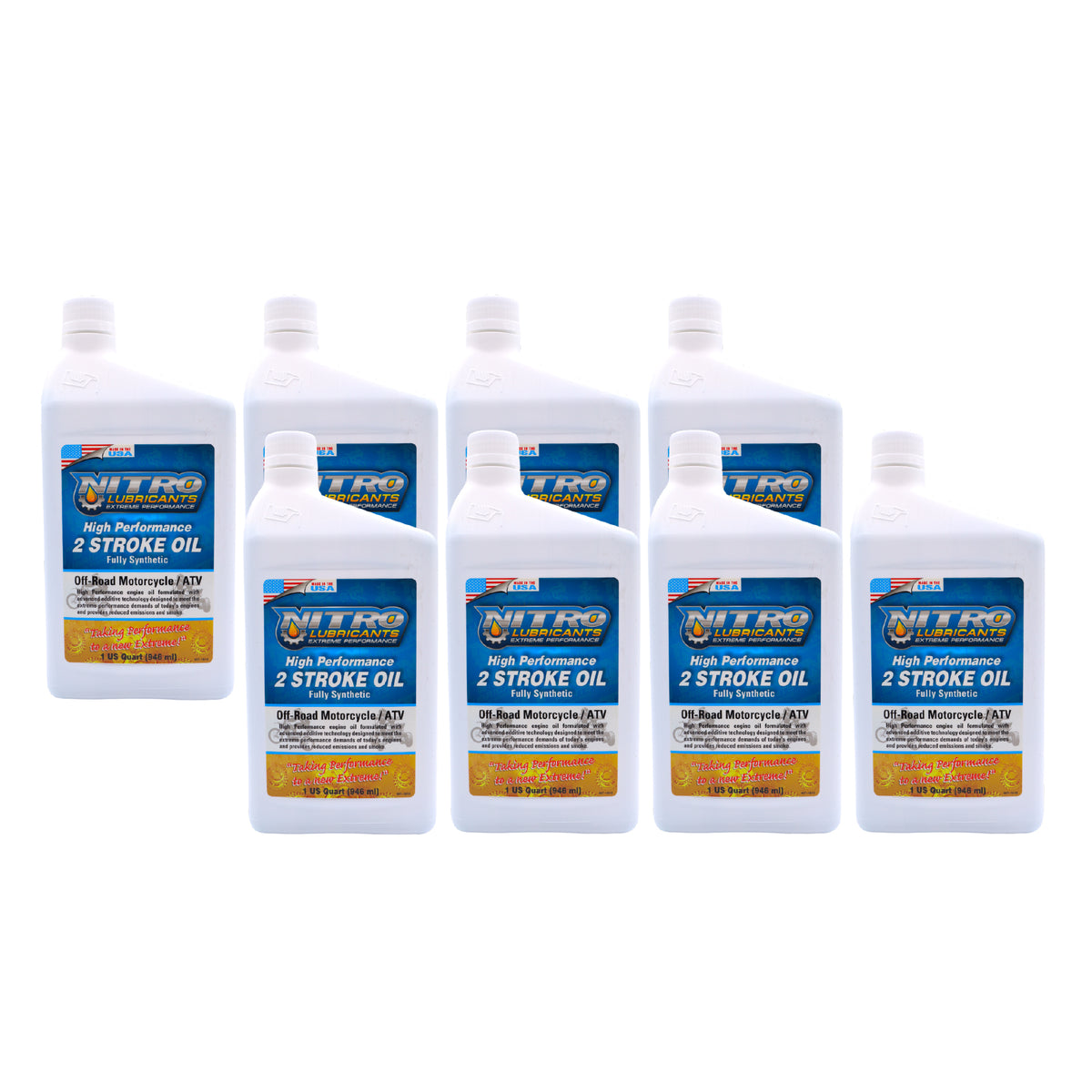 Nitro Lubricants 2 Stroke Engine Oil – Semi-Synthetic, High Performance Formula for Motorcycles and ATVs – Racing and Off-Road Use – Advanced Additive Technology – 1 Quart – Made in USA (8-Pack)