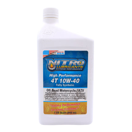 Nitro Lubricants 10W-40 4 Stroke Engine Oil – Semi-Synthetic, High Performance Formula for Motorcycles, ATVs & UTVs – Racing & Off-Road Ready – Advanced Additive Technology – 1 Quart – Made in USA