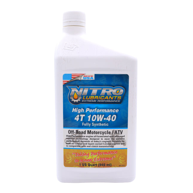 Nitro Lubricants 10W-40 4 Stroke Engine Oil – Semi-Synthetic, High Performance Formula for Motorcycles, ATVs & UTVs – Racing & Off-Road Ready – Advanced Additive Technology – 1 Quart – Made in USA