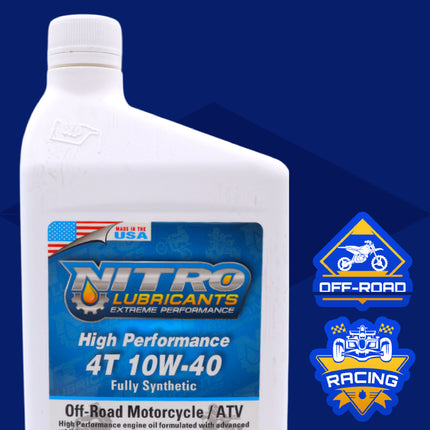 Nitro Lubricants 10W-40 4 Stroke Engine Oil – Semi-Synthetic, High Performance Formula for Motorcycles, ATVs & UTVs – Racing & Off-Road Ready – Advanced Additive Technology – 1 Quart – Made in USA