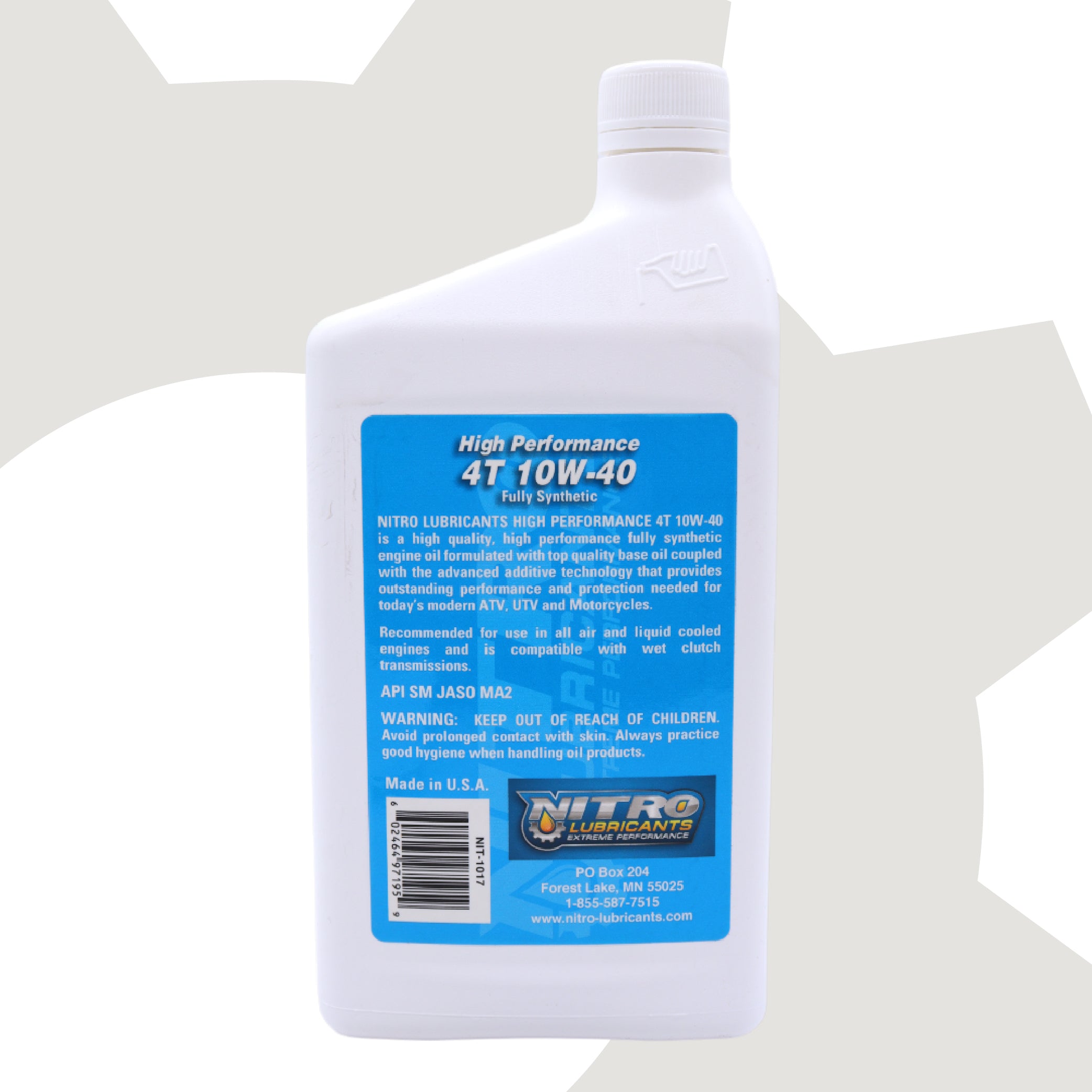 Nitro Lubricants 10W-40 4 Stroke Engine Oil – Semi-Synthetic, High Performance Formula for Motorcycles, ATVs & UTVs – Racing & Off-Road – Advanced Additive Technology – 1 Quart – Made in USA (10-Pack)