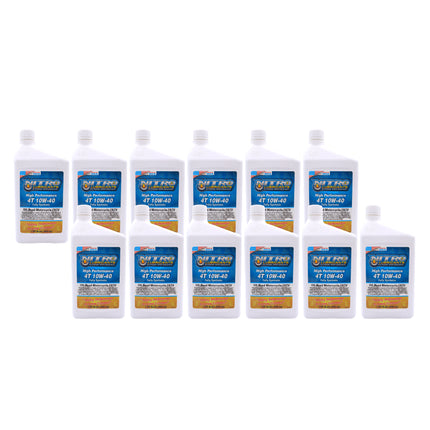 Nitro Lubricants 10W-40 4 Stroke Engine Oil – Semi-Synthetic, High Performance Formula for Motorcycles, ATVs & UTVs – Racing & Off-Road – Advanced Additive Technology – 1 Quart – Made in USA (12-Pack)