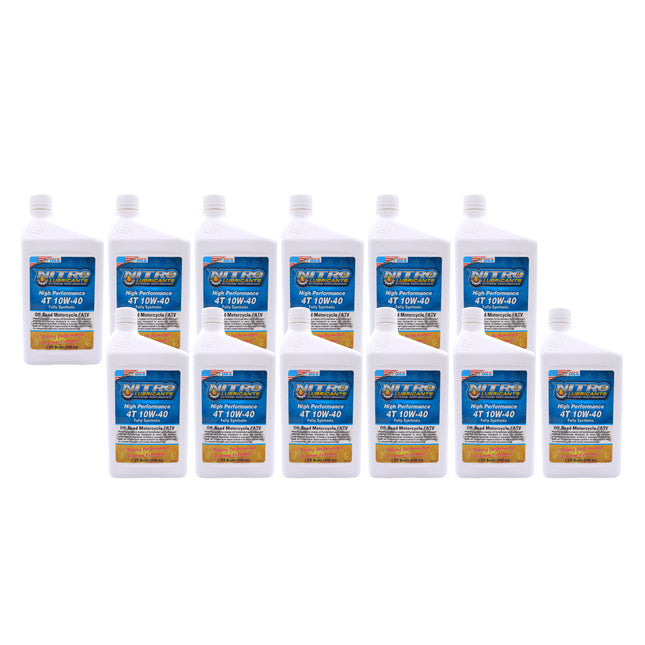 Nitro Lubricants 10W-40 4 Stroke Engine Oil – Semi-Synthetic, High Performance Formula for Motorcycles, ATVs & UTVs – Racing & Off-Road – Advanced Additive Technology – 1 Quart – Made in USA (12-Pack)
