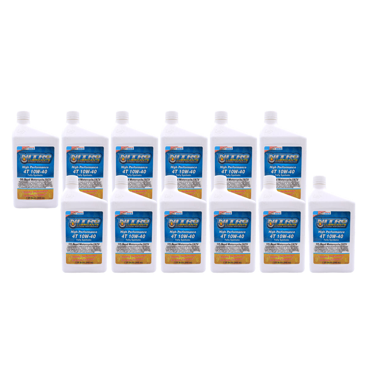 Nitro Lubricants 10W-40 4 Stroke Engine Oil – Semi-Synthetic, High Performance Formula for Motorcycles, ATVs & UTVs – Racing & Off-Road – Advanced Additive Technology – 1 Quart – Made in USA (12-Pack)