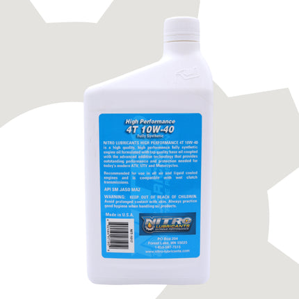 Nitro Lubricants 10W-40 4 Stroke Engine Oil – Semi-Synthetic, High Performance Formula for Motorcycles, ATVs & UTVs – Racing & Off-Road – Advanced Additive Technology – 1 Quart – Made in USA (12-Pack)