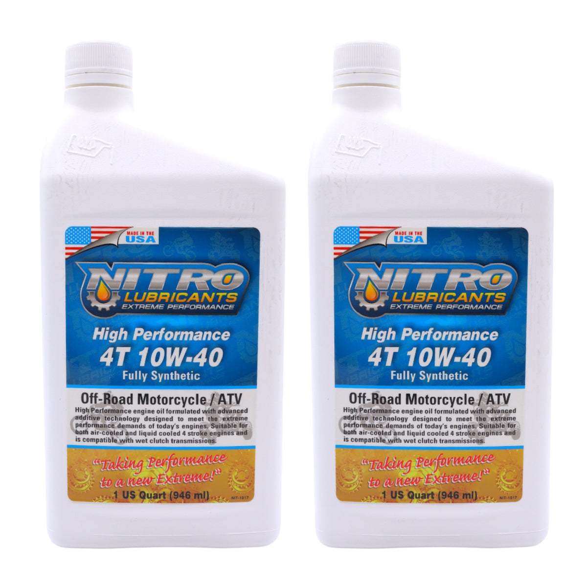Nitro Lubricants 10W-40 4 Stroke Engine Oil – Semi-Synthetic, High Performance Formula for Motorcycles, ATVs & UTVs – Racing & Off-Road – Advanced Additive Technology – 1 Qt – Made in USA (2-Pack)