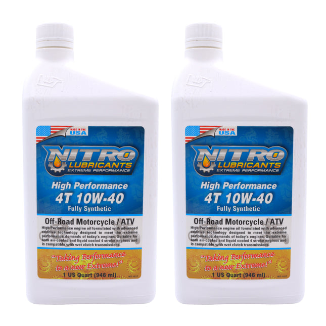 Nitro Lubricants 10W-40 4 Stroke Engine Oil – Semi-Synthetic, High Performance Formula for Motorcycles, ATVs & UTVs – Racing & Off-Road – Advanced Additive Technology – 1 Qt – Made in USA (2-Pack)