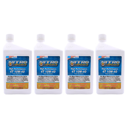 Nitro Lubricants 10W-40 4 Stroke Engine Oil – Semi-Synthetic, High Performance Formula for Motorcycles, ATVs & UTVs – Racing & Off-Road – Advanced Additive Technology – 1 Quart – Made in USA (4-Pack)