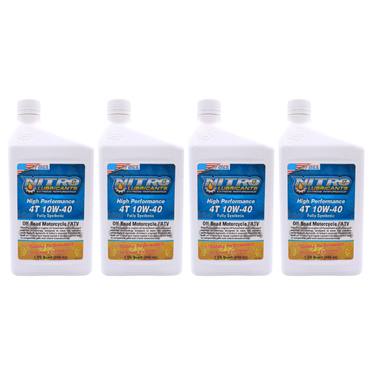 Nitro Lubricants 10W-40 4 Stroke Engine Oil – Semi-Synthetic, High Performance Formula for Motorcycles, ATVs & UTVs – Racing & Off-Road – Advanced Additive Technology – 1 Quart – Made in USA (4-Pack)