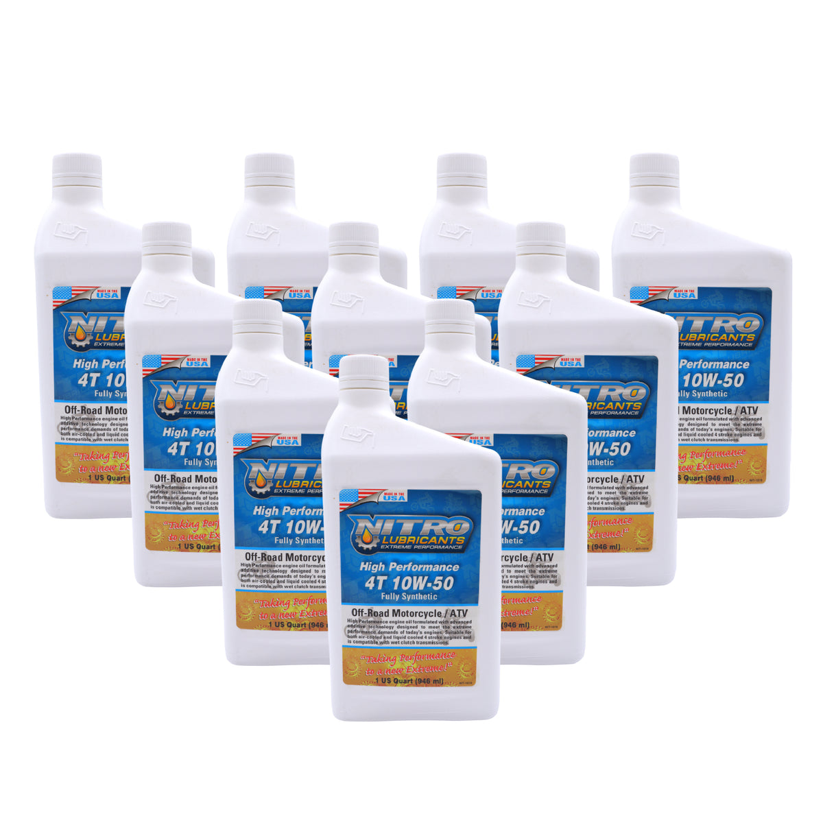 NNitro Lubricants 10W-50 4 Stroke Engine Oil – Semi-Synthetic, High Performance Formula for Motorcycles, ATVs & UTVs – Racing & Off-Road – Advanced Additive Technology – 1 Quart – Made in USA (10-Pack)