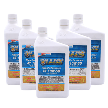 Nitro Lubricants 10W-50 4 Stroke Engine Oil – Semi-Synthetic, High Performance Formula for Motorcycles, ATVs & UTVs – Racing & Off-Road – Advanced Additive Technology – 1 Quart – Made in USA (5-Pack)